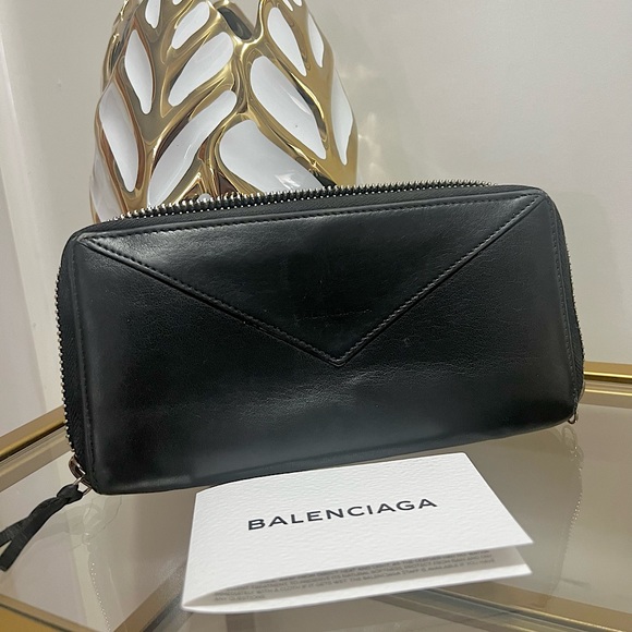 Balenciaga Handbags - Balenciaga Black Leather Papier Continental Zip Around Wallet